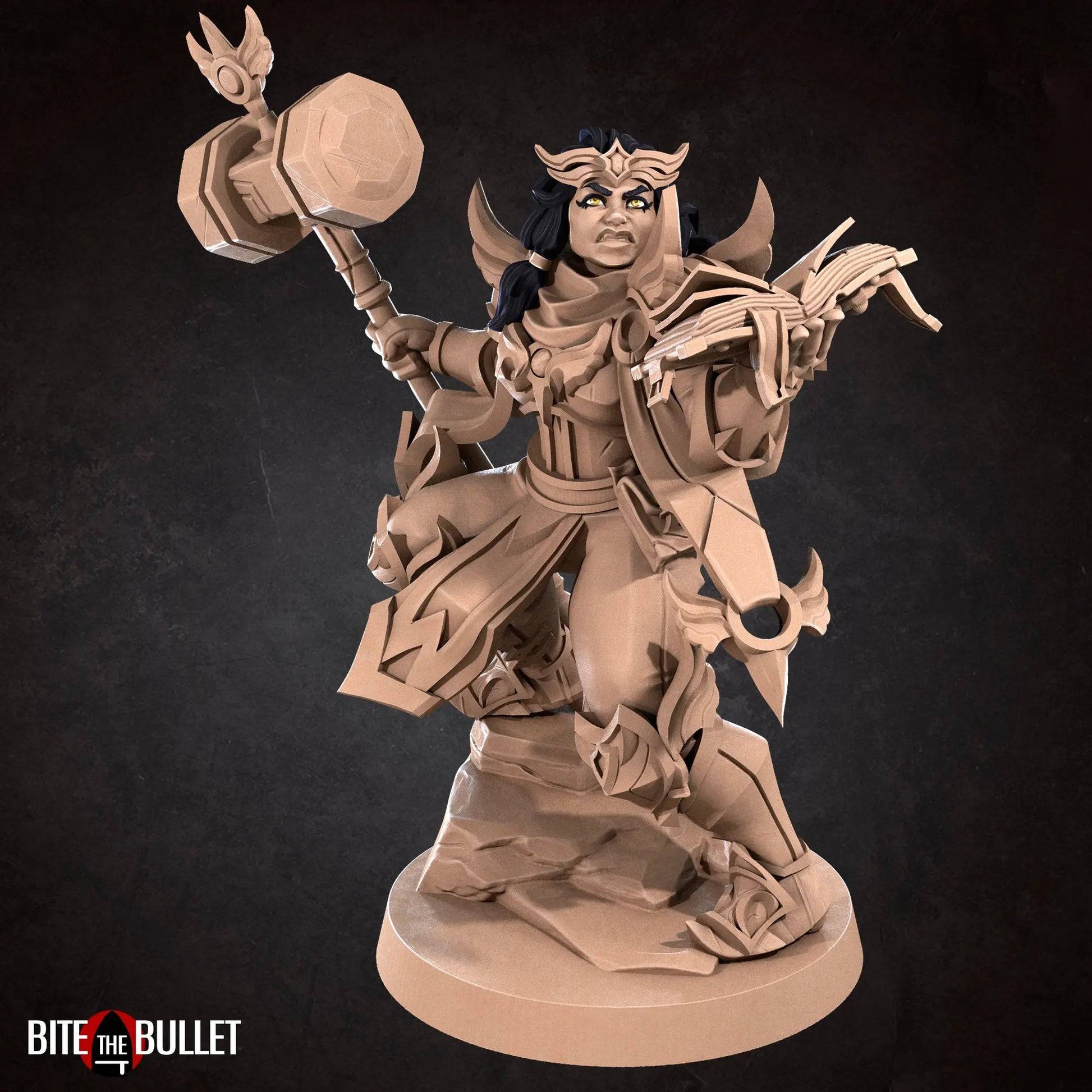 Loretta, Chubby Cleric, Woman with Maul and Book | D&D Miniature TTRPG Character | Bite the Bullet - Tattles Told 3D