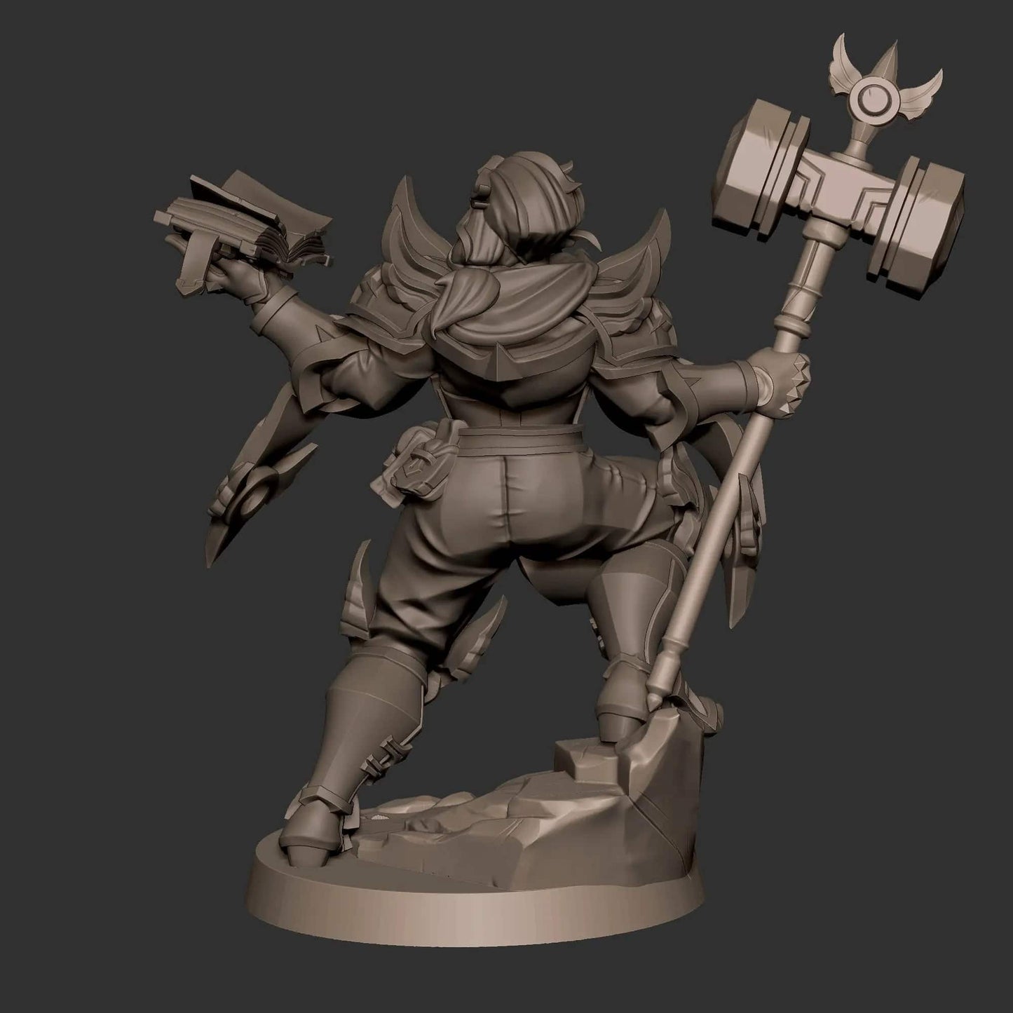 Loretta, Chubby Cleric, Woman with Maul and Book | D&D Miniature TTRPG Character | Bite the Bullet - Tattles Told 3D