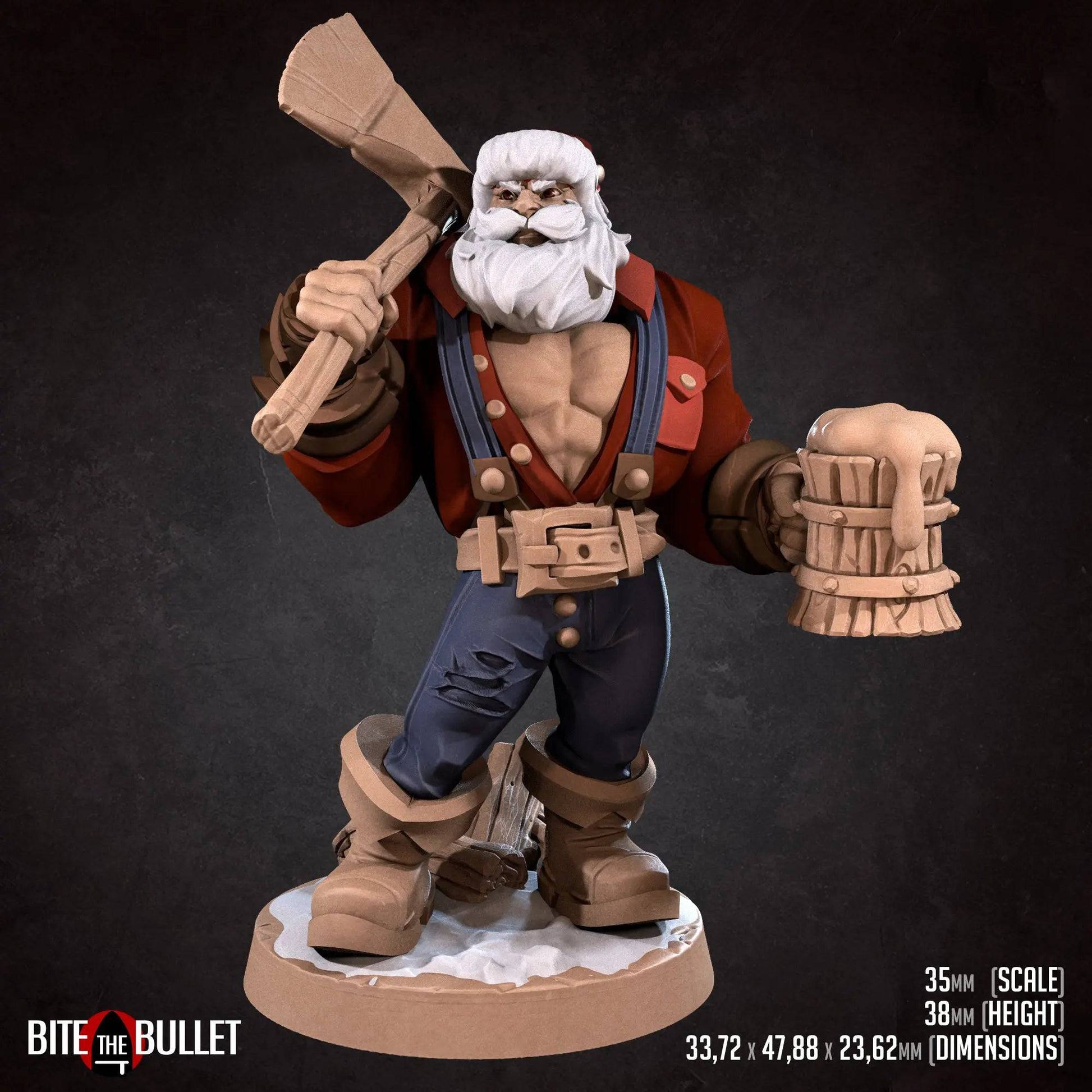 Lumberjack Santa Claus, Holding an Axe and Flagon | D&D Miniature TTRPG Character | Bite the Bullet - Tattles Told 3D