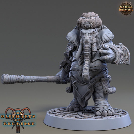 Madhu Nomoretusk, Loxodon Warrior | TTRPG D&D Miniature | Daybreak Miniatures - Tattles Told 3D