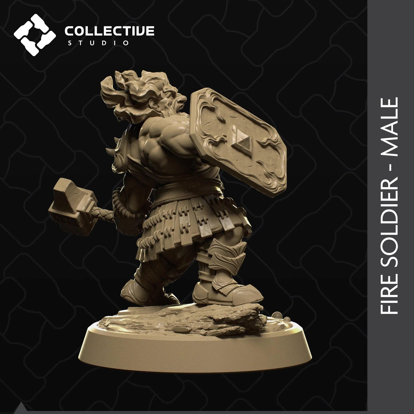 Male Dwarf Fire Soldier Fighter | D&D TTRPG Character Miniature | Collective Studio - Tattles Told 3D