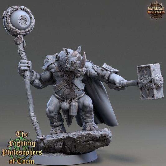 Metrocles Red Gazer, Rhinofolk Warrior | TTRPG D&D Miniature | Daybreak Miniatures - Tattles Told 3D