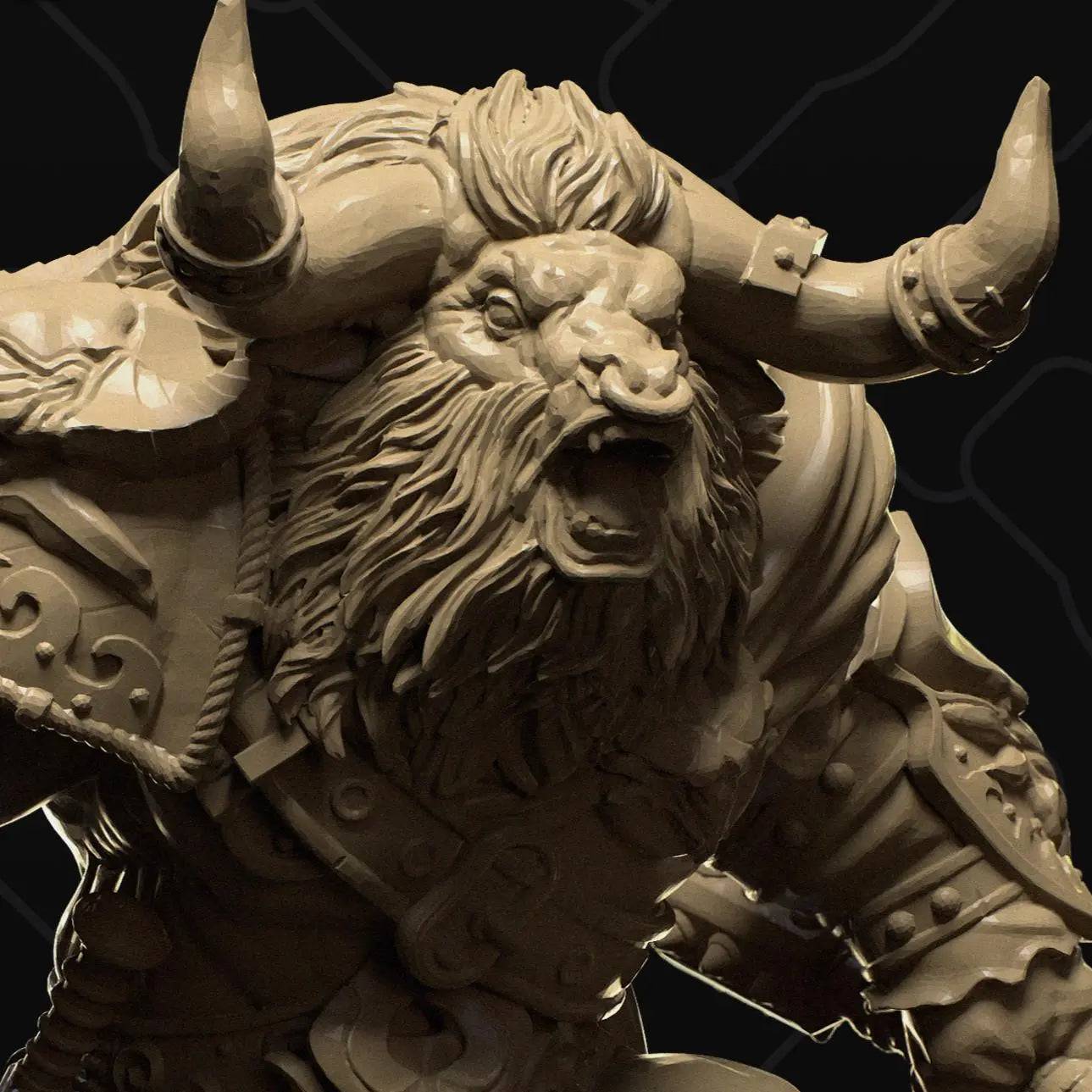 Minotaur Fighter Bellowing Holding Two Axes | D&D TTRPG Character Miniature | Collective Studio - Tattles Told 3D