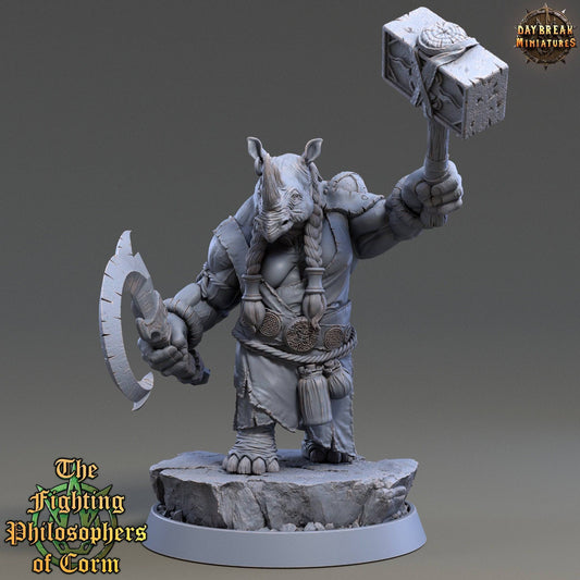 Myia Slingcrush, Rhinofolk Warrior | TTRPG D&D Miniature | Daybreak Miniatures - Tattles Told 3D