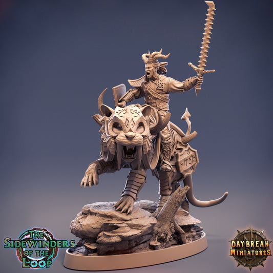 Noosher Neverprey on Magnapanther | TTRPG D&D Miniature | Daybreak Miniatures - Tattles Told 3D