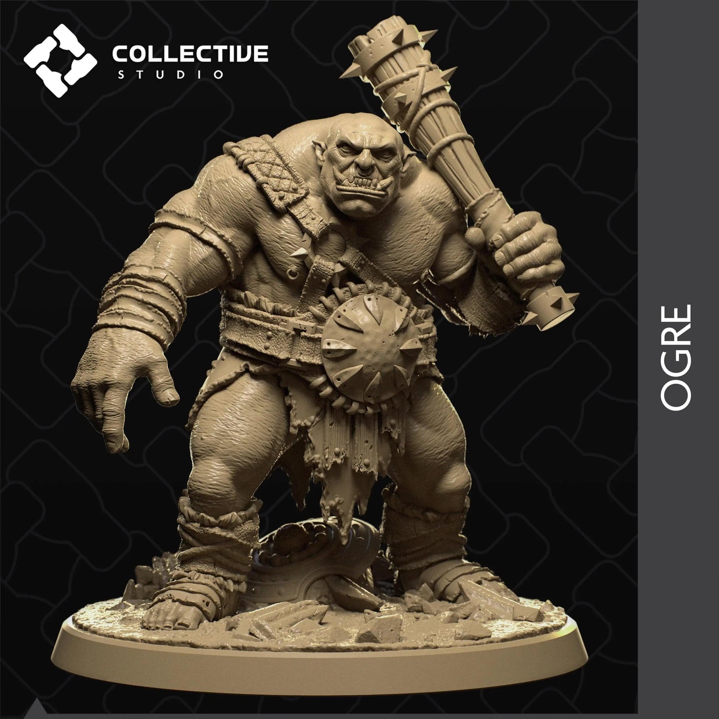 Ogre Holding a Club | D&D TTRPG Monster Miniature | Collective Studio - Tattles Told 3D