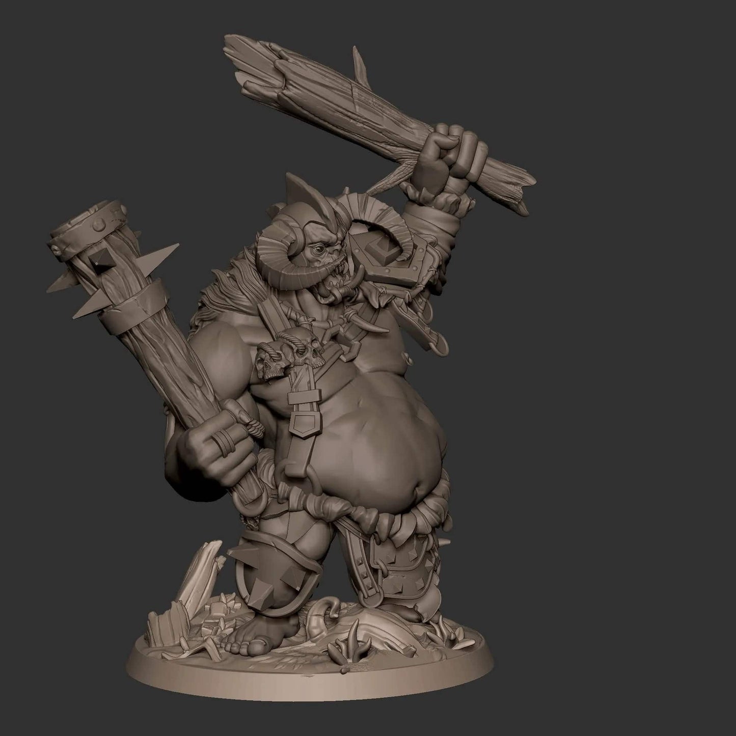 Ogre Holding Tree Trunk and Mace | D&D Miniature TTRPG Character | Bite the Bullet - Tattles Told 3D