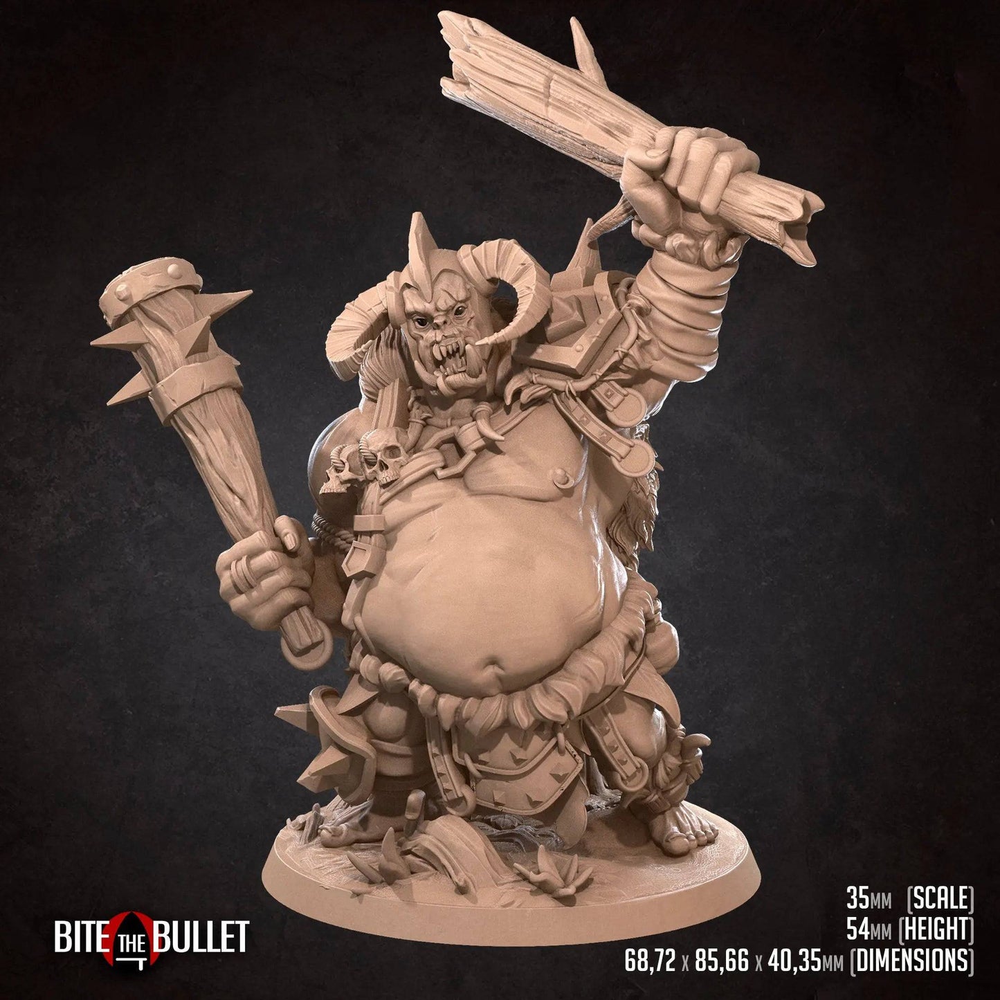 Ogre Holding Tree Trunk and Mace | D&D Miniature TTRPG Character | Bite the Bullet - Tattles Told 3D