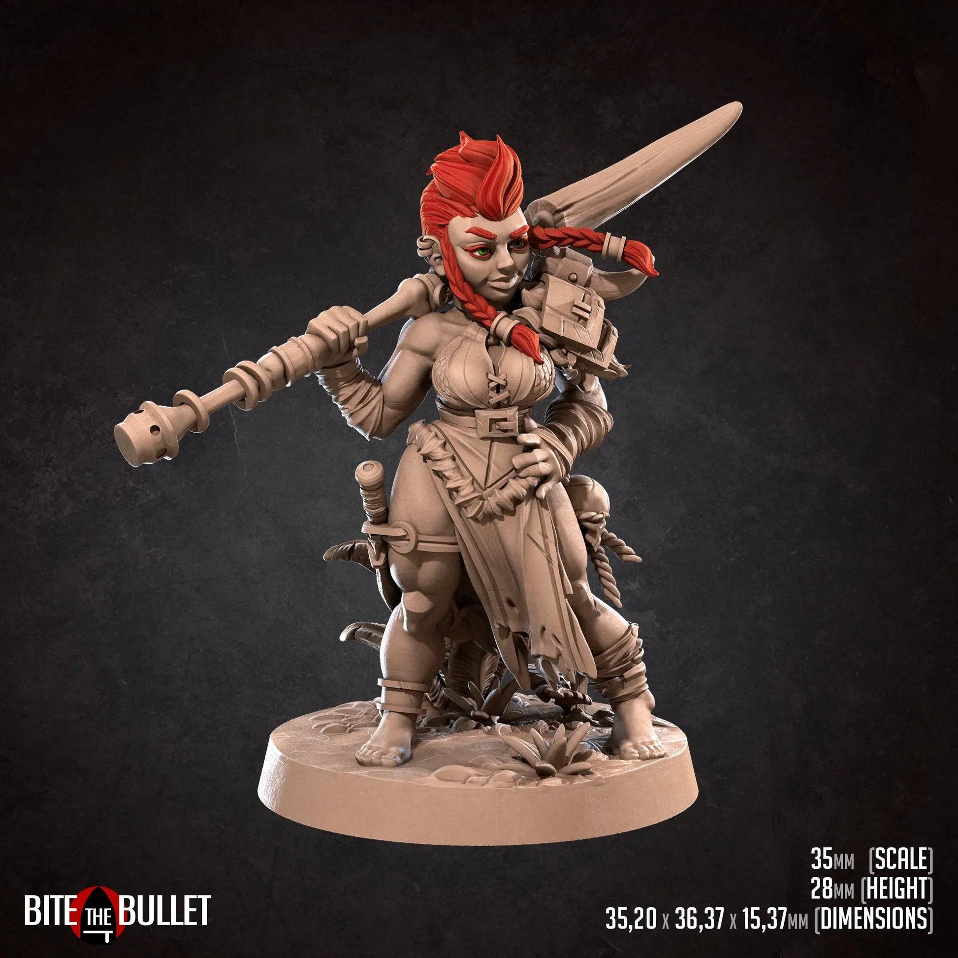 Olga, Dwarf Twin Fauxhawk and Braids | D&D Miniature TTRPG Character | Bite the Bullet - Tattles Told 3D