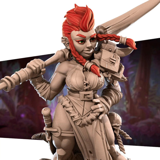 Olga, Dwarf Twin Fauxhawk and Braids | D&D Miniature TTRPG Character | Bite the Bullet - Tattles Told 3D
