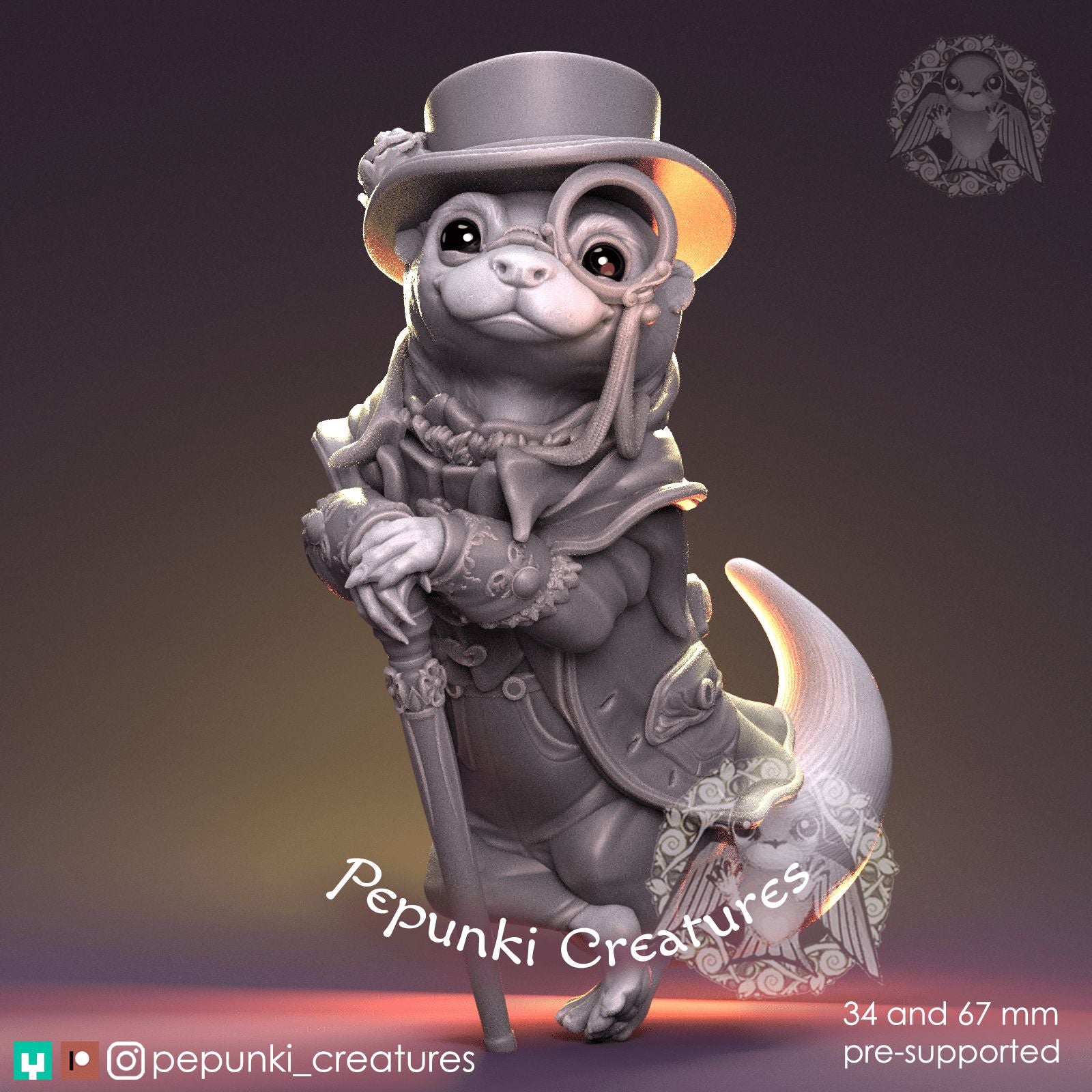 Otter Gentleman | Dungeons and Dragons Tabletop Roleplaying Game Miniature | Pepunki Miniatures - Tattles Told 3D