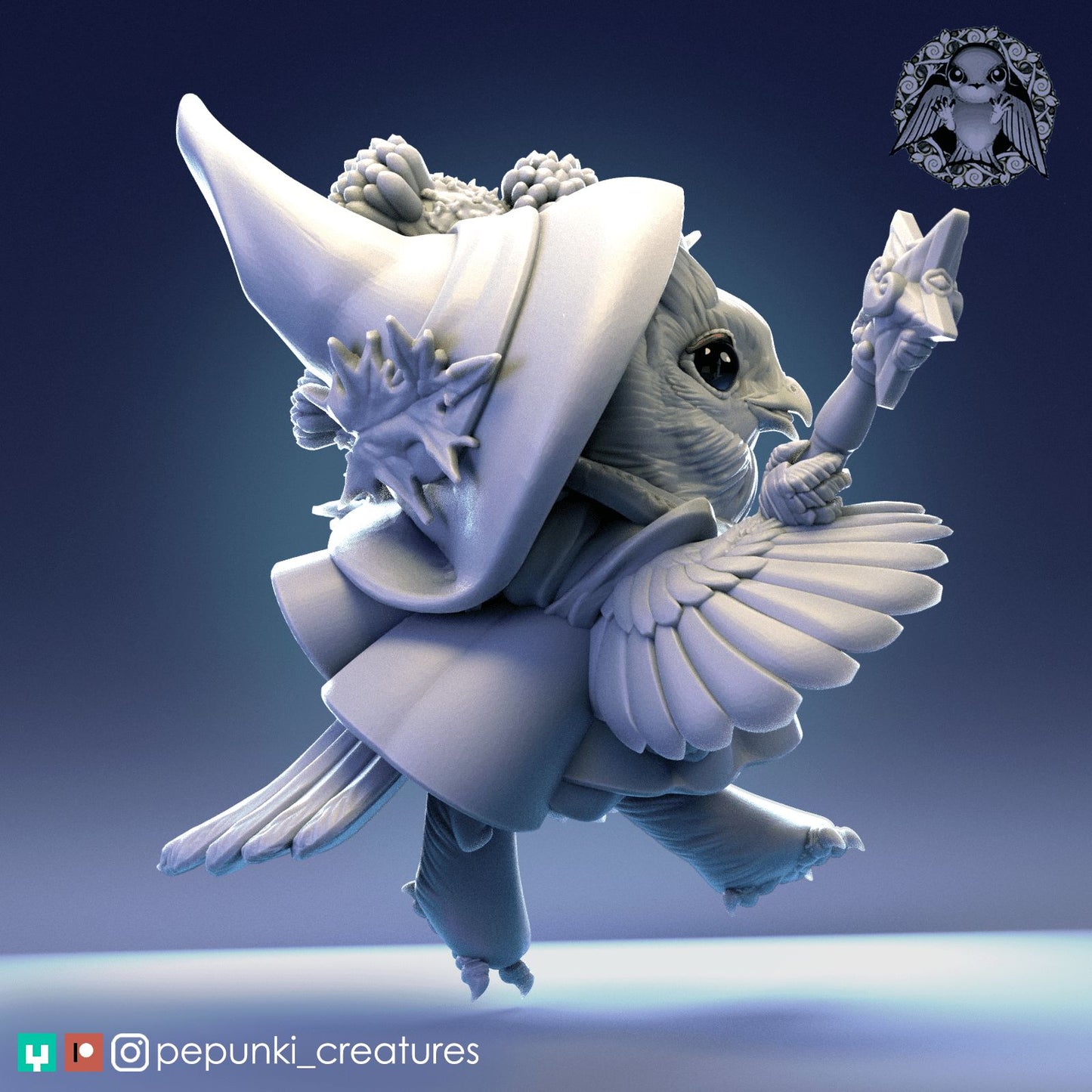 Owl Mage | Dungeons and Dragons Tabletop Roleplaying Game Miniature | Pepunki Miniatures - Tattles Told 3D