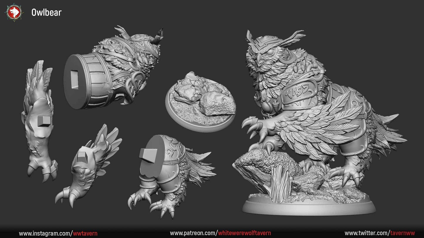 Owlbear | TTRPG Miniature | White Werewolf Tavern - Tattles Told 3D