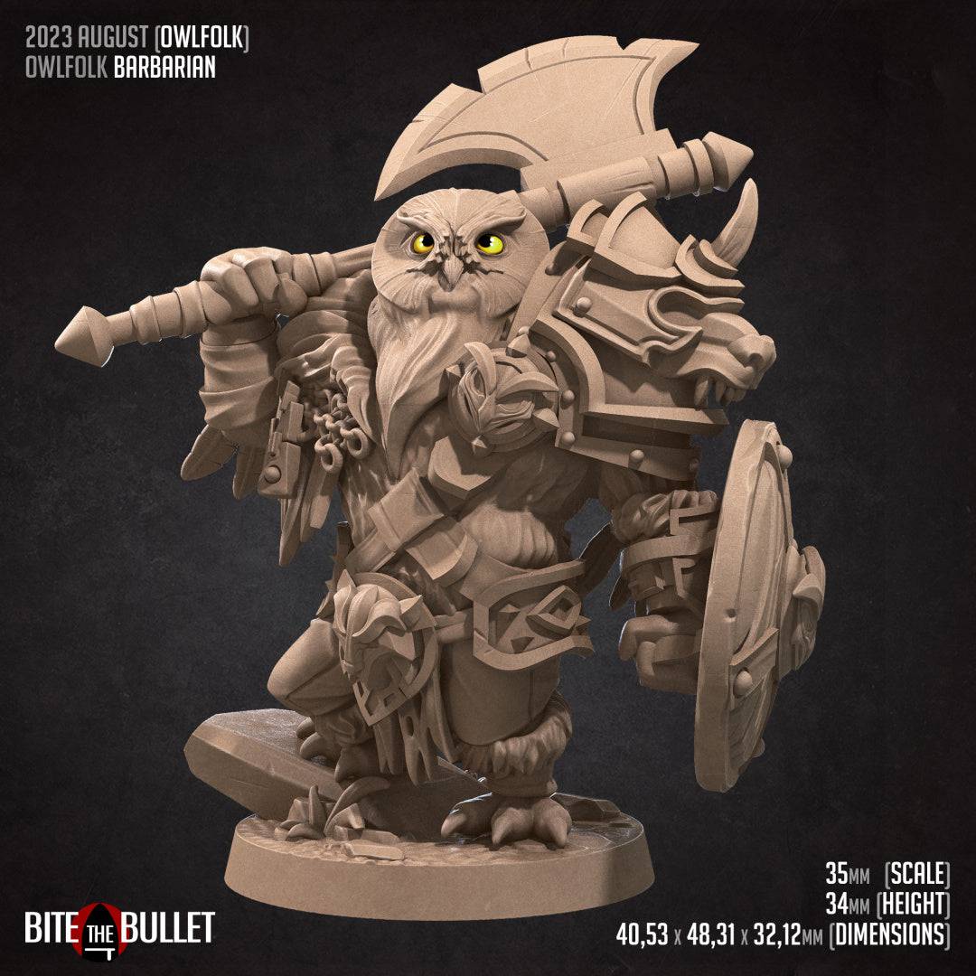 Owlfolk Barbarian | D&D Miniature TTRPG Character | Bite the Bullet - Tattles Told 3D