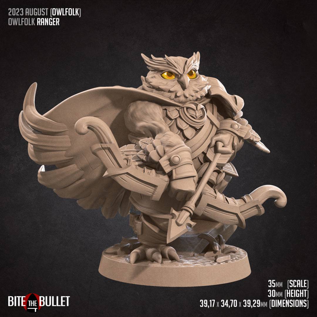 Owlfolk Ranger | D&D Miniature TTRPG Character | Bite the Bullet - Tattles Told 3D