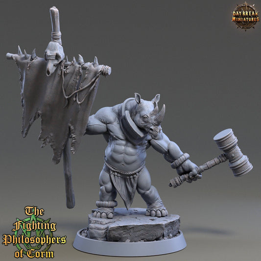 Patro Steadfast, Rhinofolk Warrior | TTRPG D&D Miniature | Daybreak Miniatures - Tattles Told 3D