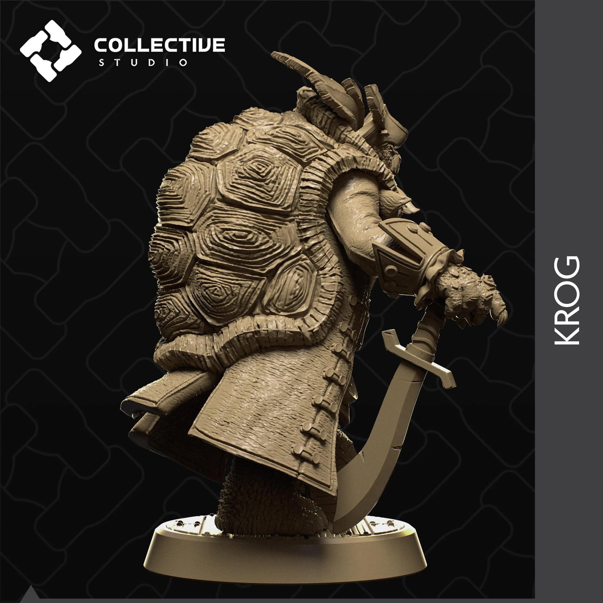 Pirate Tortle Tortoisefolk with Scimitar and Treasure | D&D TTRPG Character Miniature | Collective Studio - Tattles Told 3D