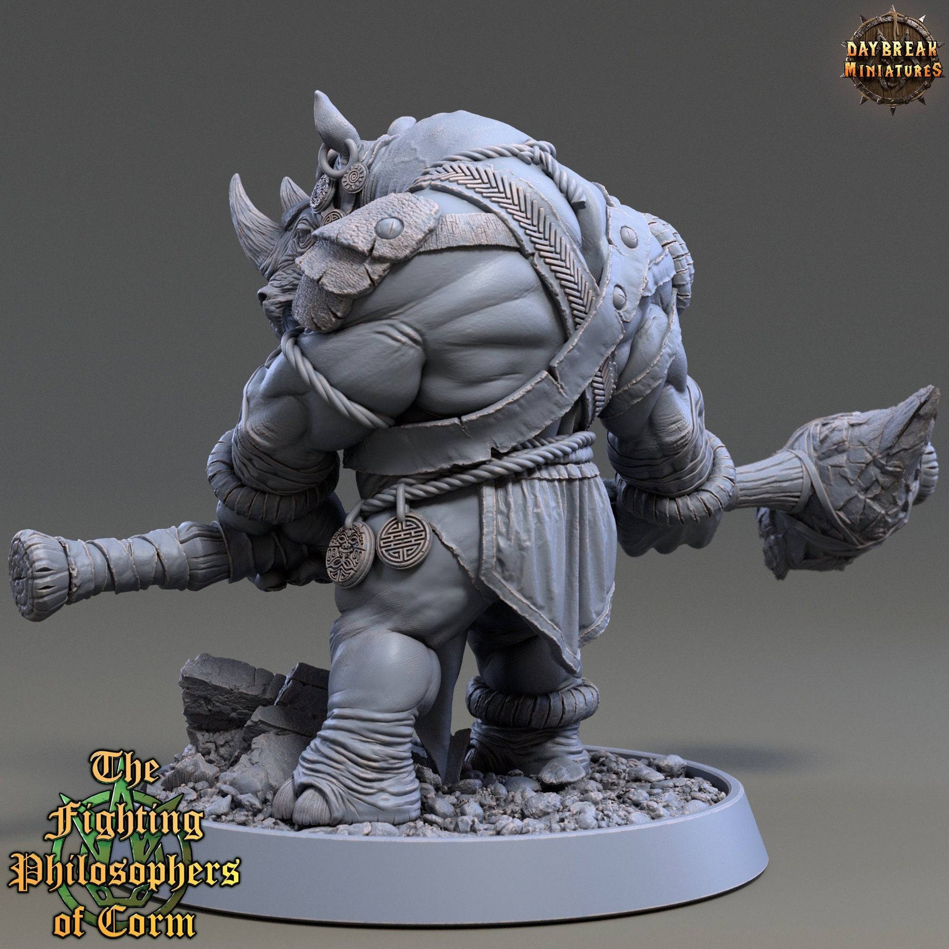 Plutarch Pointer, Rhinofolk Warrior | TTRPG D&D Miniature | Daybreak Miniatures - Tattles Told 3D