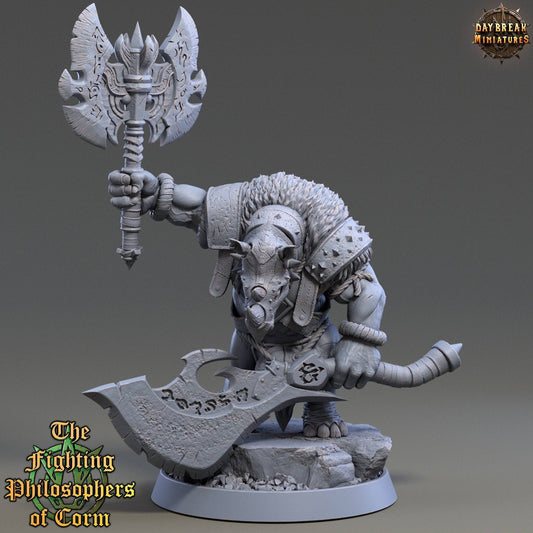 Polus Greatblade, Rhinofolk Warrior | TTRPG D&D Miniature | Daybreak Miniatures - Tattles Told 3D