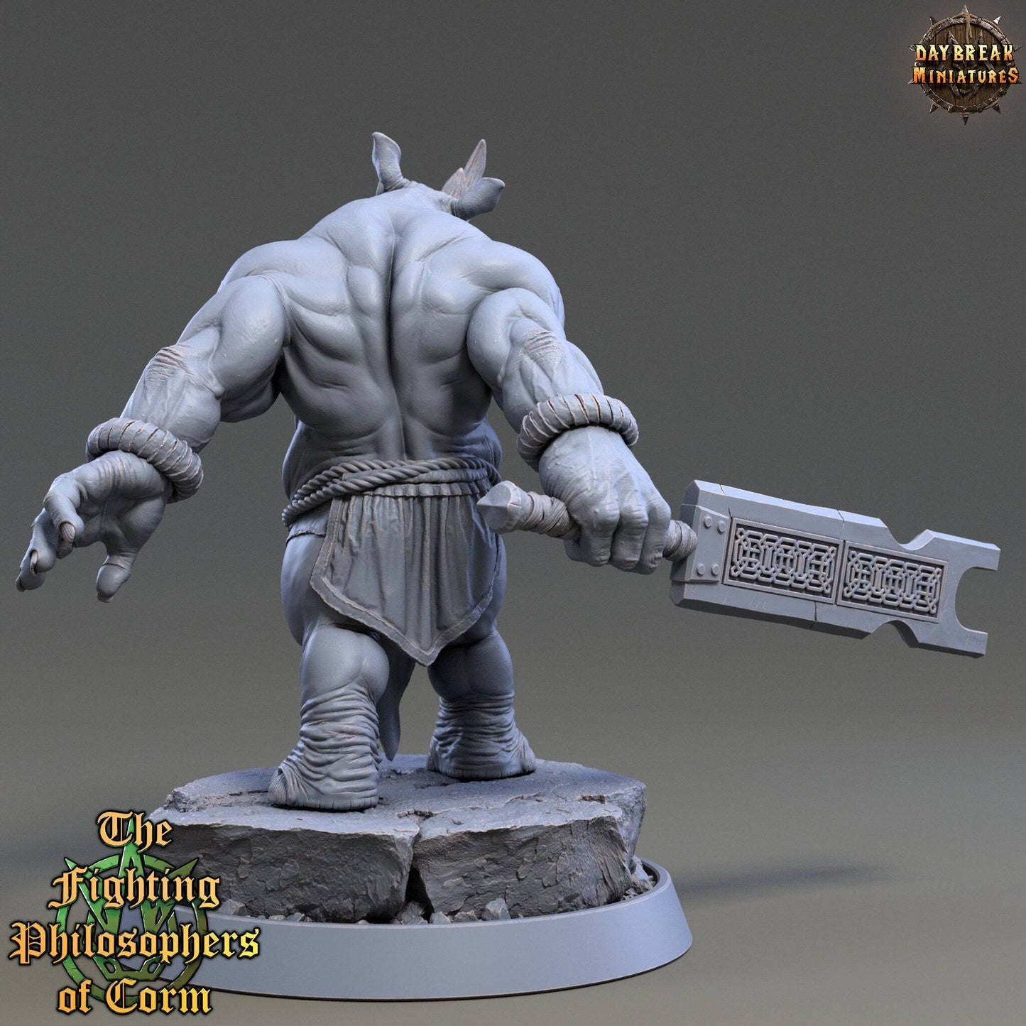 Proclus Stubb, Rhinofolk Warrior | TTRPG D&D Miniature | Daybreak Miniatures - Tattles Told 3D