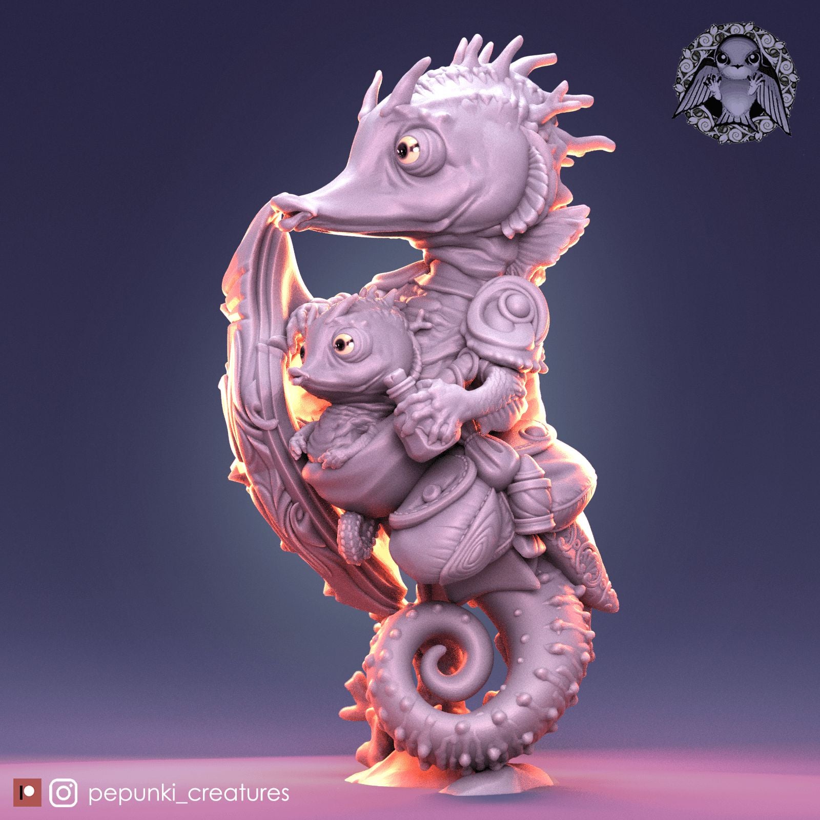 Seahorse Dad and Baby | Dungeons and Dragons Tabletop Roleplaying Game Miniature | Pepunki Miniatures - Tattles Told 3D