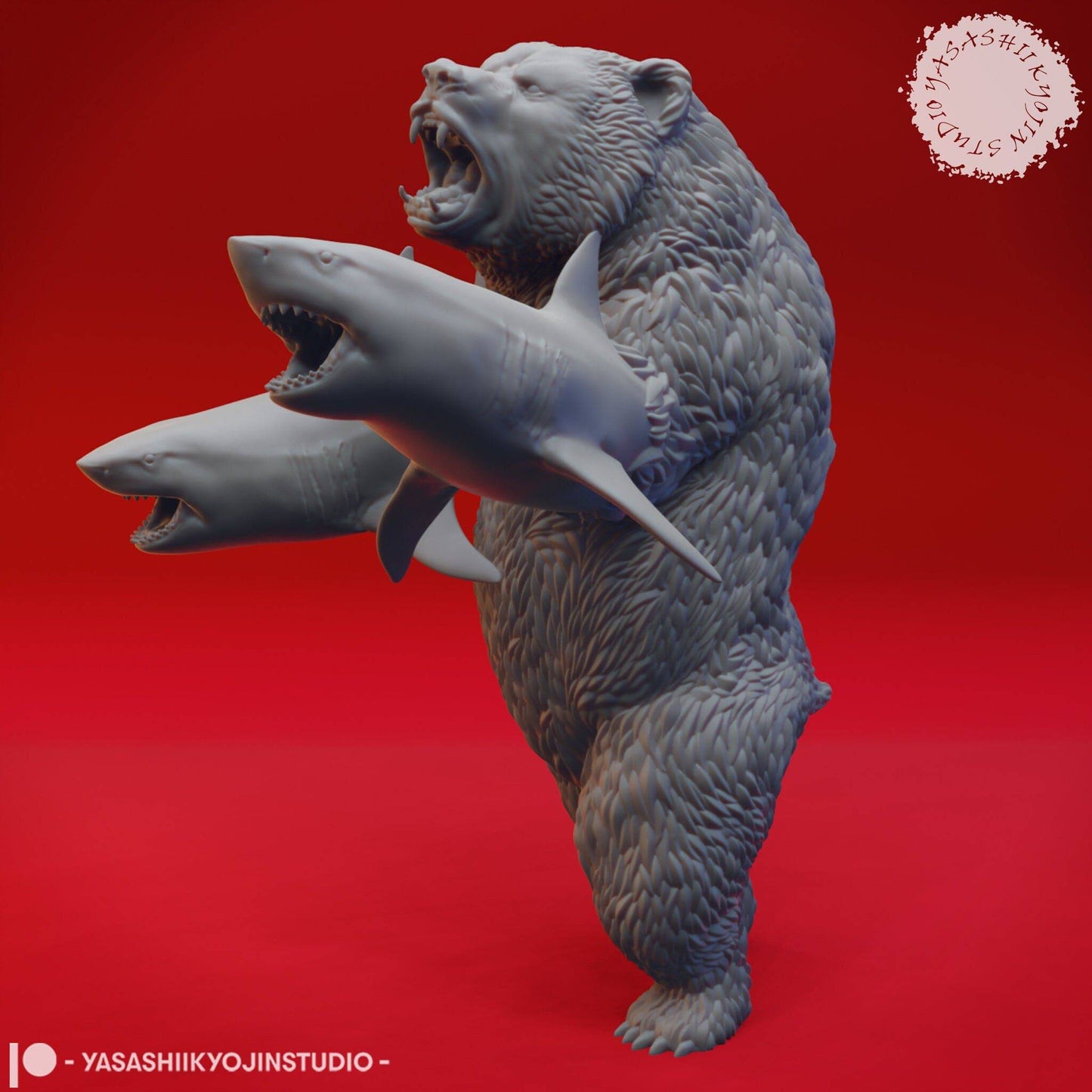 Sharkenbear | TTRPG Monster Miniature | Yasashii Kyojin Studio - Tattles Told 3D