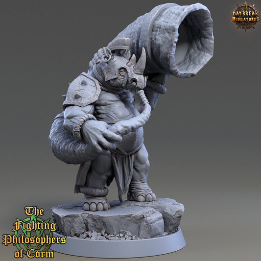 Siro Hornblower, Rhinofolk Warrior | TTRPG D&D Miniature | Daybreak Miniatures - Tattles Told 3D