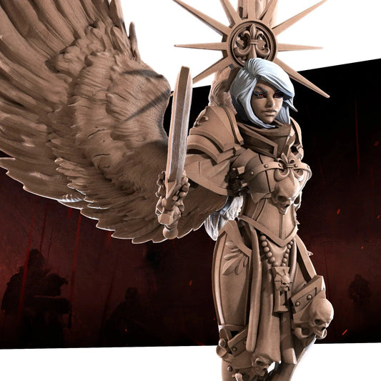 Soledad, Battle War Sisters Angel Icon | D&D Miniature TTRPG Character | Bite the Bullet - Tattles Told 3D