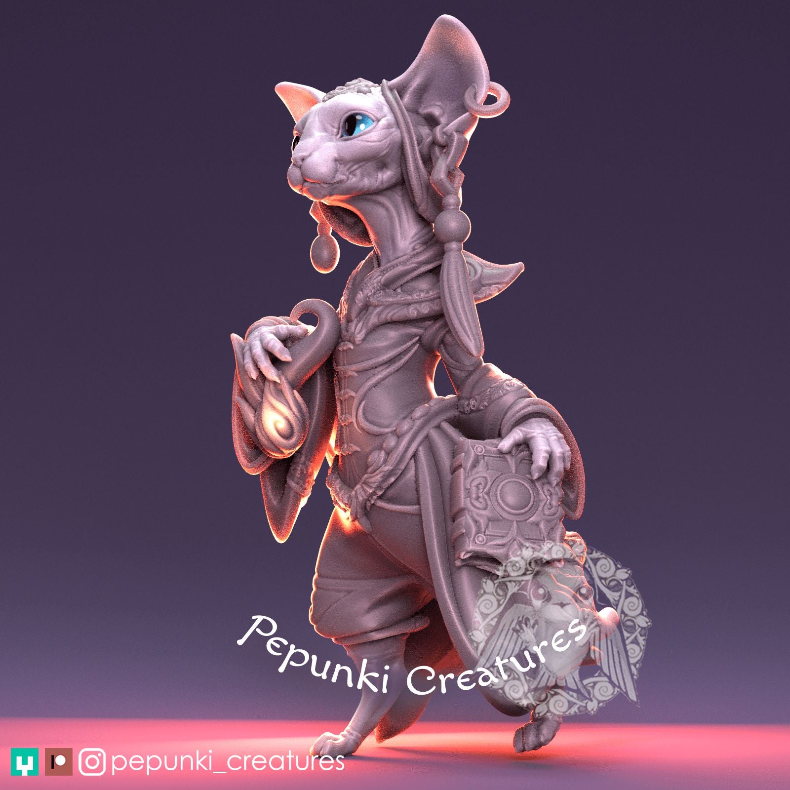 Sphinx Cat Mage Sorcerer Seer | Dungeons and Dragons Tabletop Roleplaying Game Miniature | Pepunki Miniatures - Tattles Told 3D
