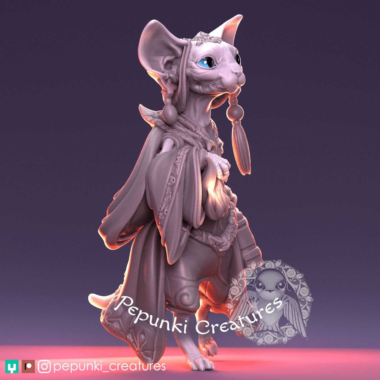 Sphinx Cat Mage Sorcerer Seer | Dungeons and Dragons Tabletop Roleplaying Game Miniature | Pepunki Miniatures - Tattles Told 3D