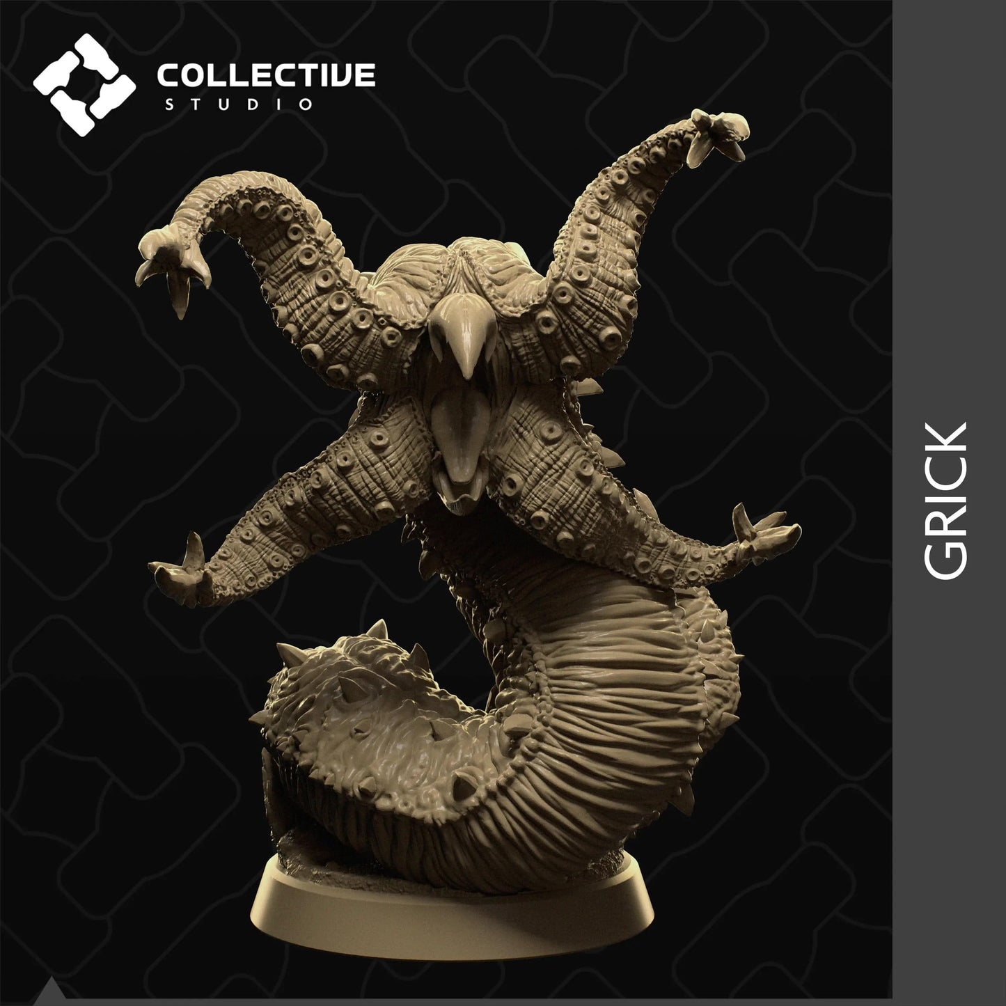 Tentacled, Beaked Worm Grick Rearing | D&D TTRPG Monster Miniature | Collective Studio - Tattles Told 3D