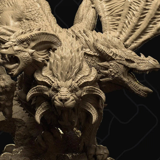 Three-Headed Chimera Descending | D&D TTRPG Monster Miniature | Collective Studio - Tattles Told 3D