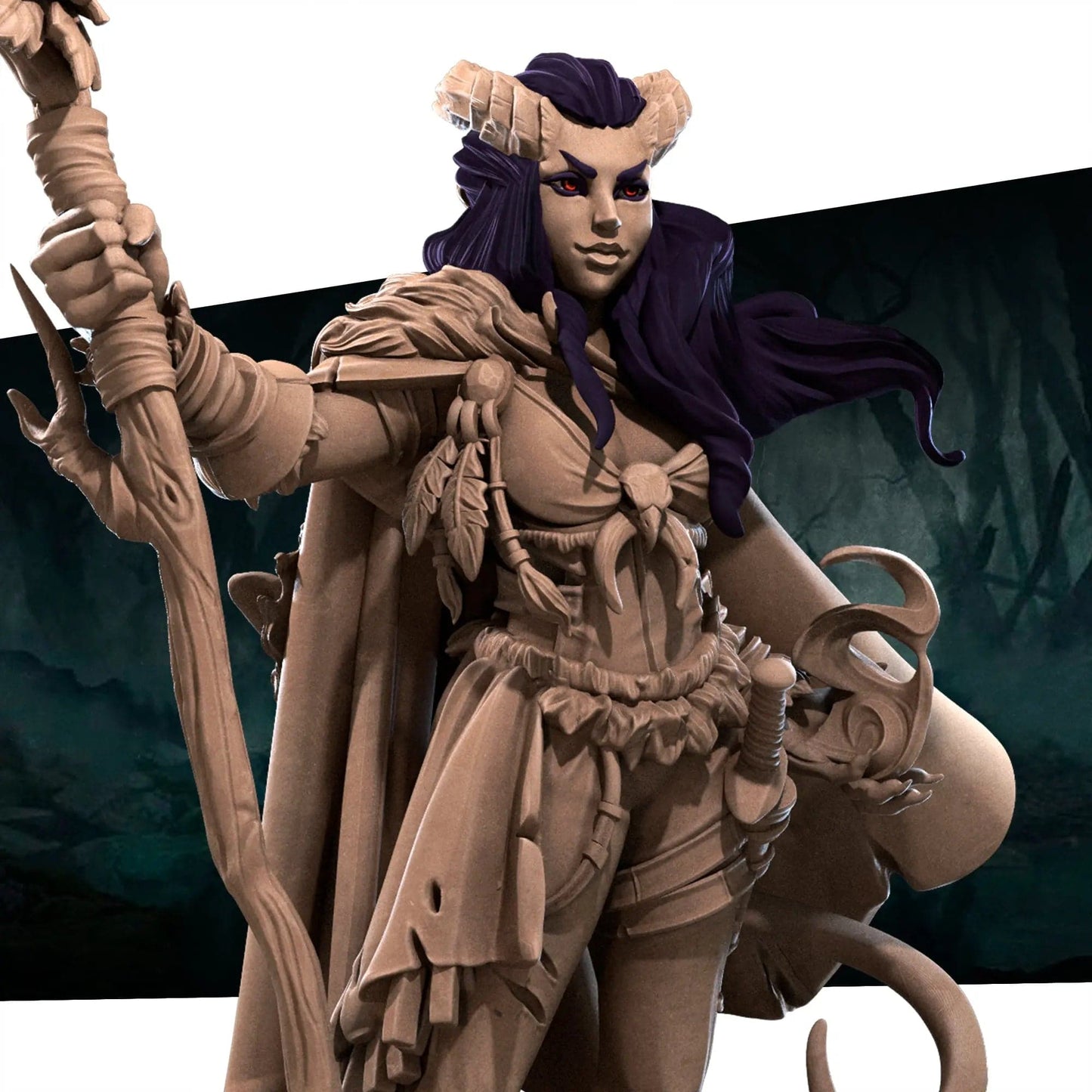 Tiefling Druid with Spear or Staff | D&D Miniature TTRPG Character | Bite the Bullet - Tattles Told 3D
