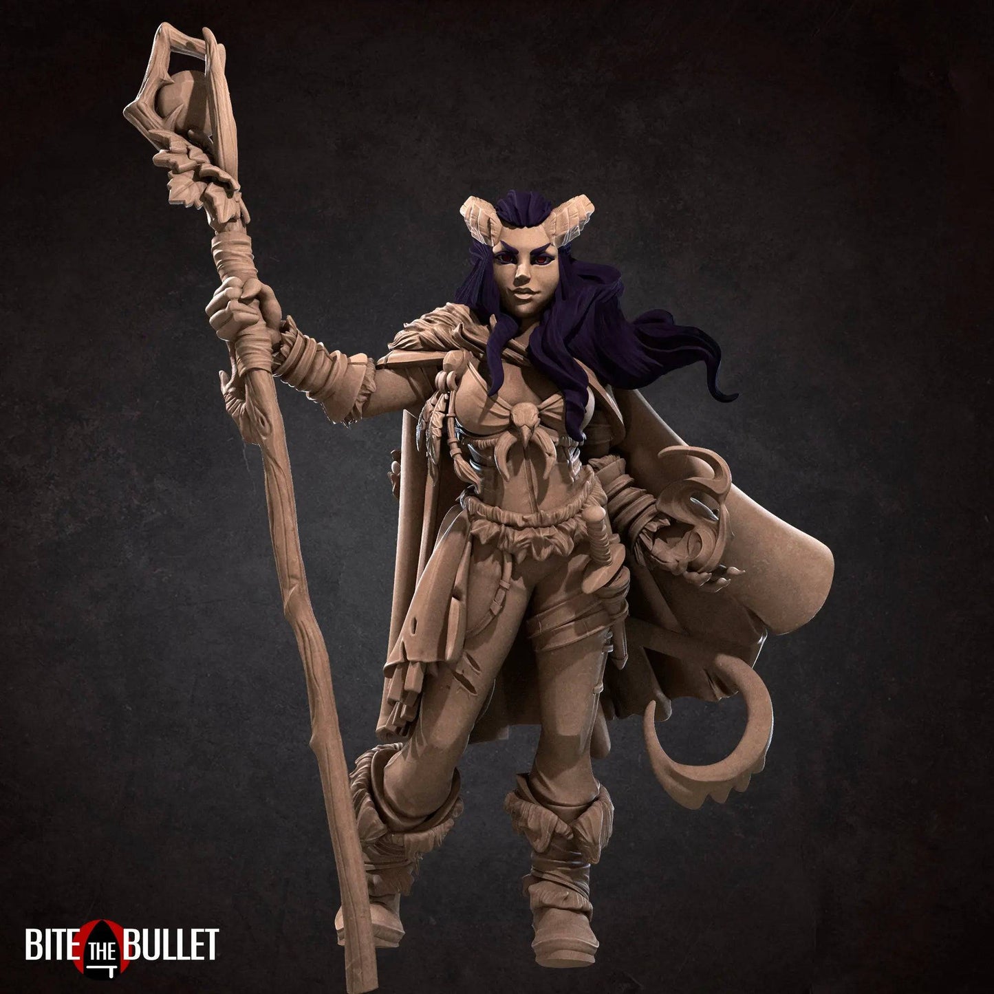 Tiefling Druid with Spear or Staff | D&D Miniature TTRPG Character | Bite the Bullet - Tattles Told 3D