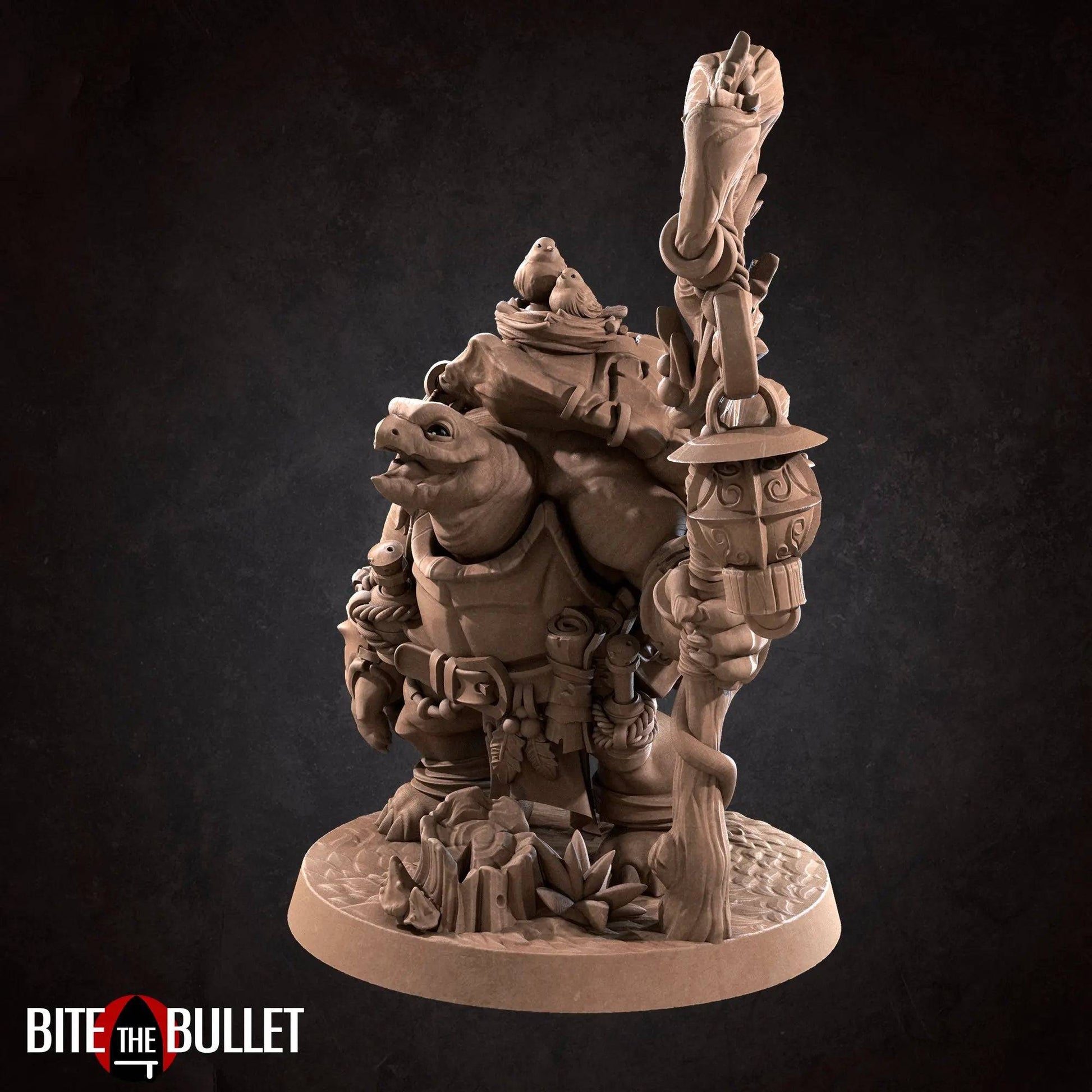 Tortle Druid with Animals, Mushrooms, Staff, and Lantern | D&D Miniature TTRPG Character | Bite the Bullet - Tattles Told 3D