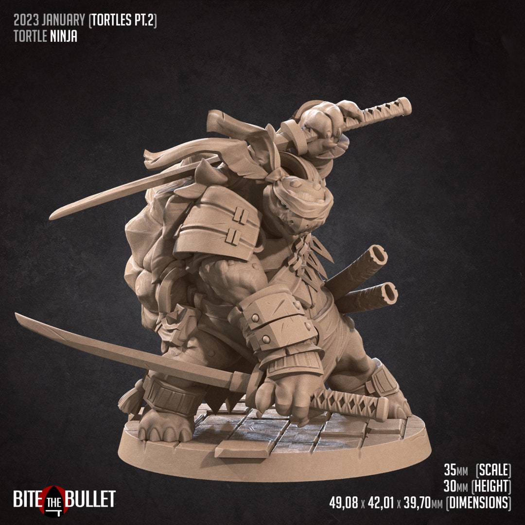 Tortle Ninja | D&D Miniature TTRPG Character | Bite the Bullet - Tattles Told 3D