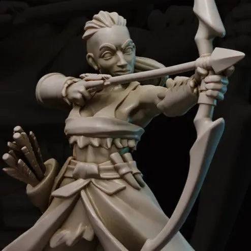 Tribal Woman Ranger Warrior, Bow and Arrow Aiming | D&D TTRPG Character Miniature | Galaad - Tattles Told 3D