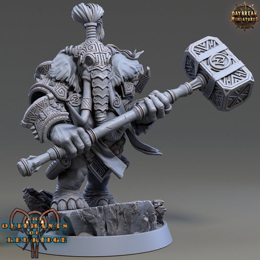 Ugro Stonedrop, Loxodon Warrior | TTRPG D&D Miniature | Daybreak Miniatures - Tattles Told 3D