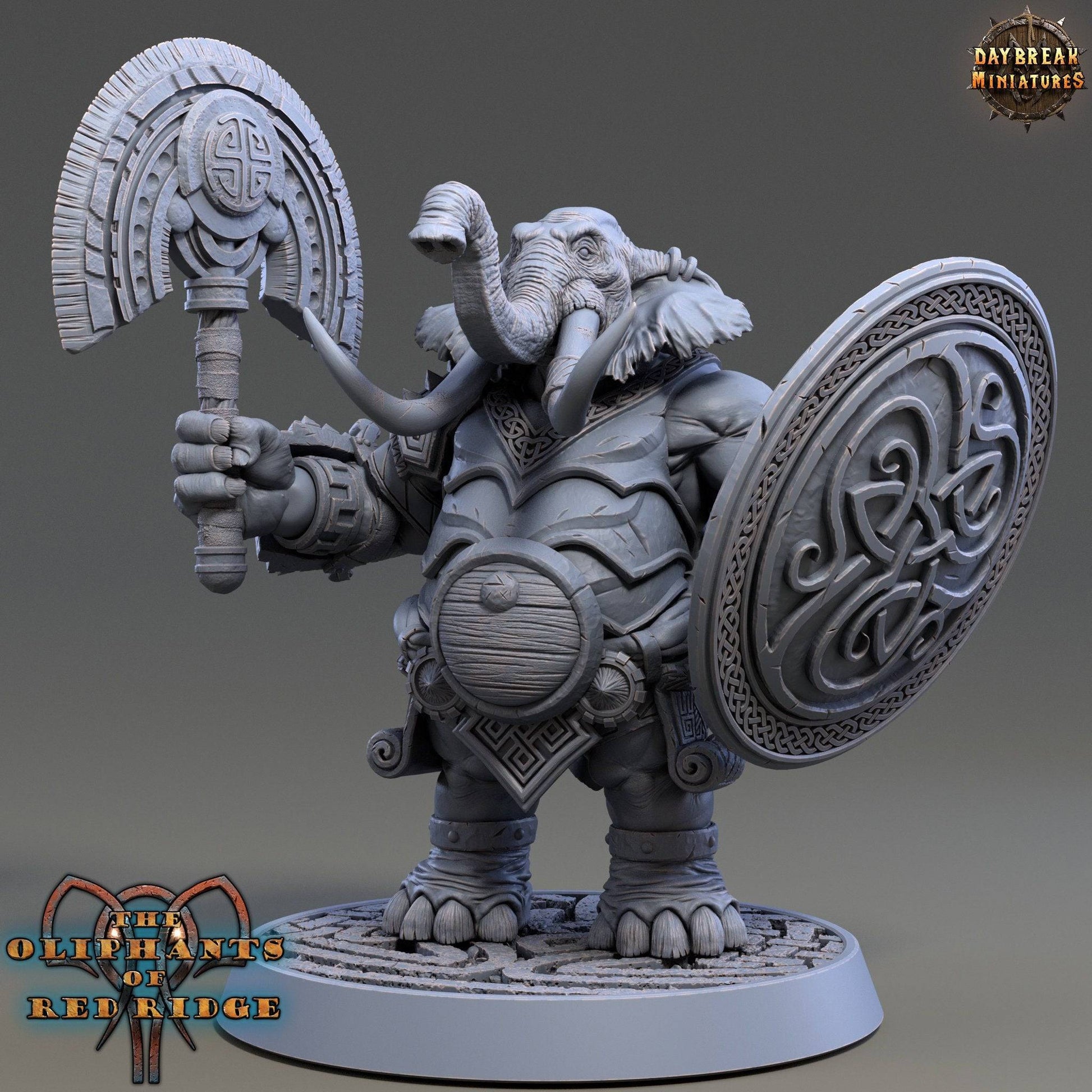 Ugro Stonedrop, Loxodon Warrior | TTRPG D&D Miniature | Daybreak Miniatures - Tattles Told 3D