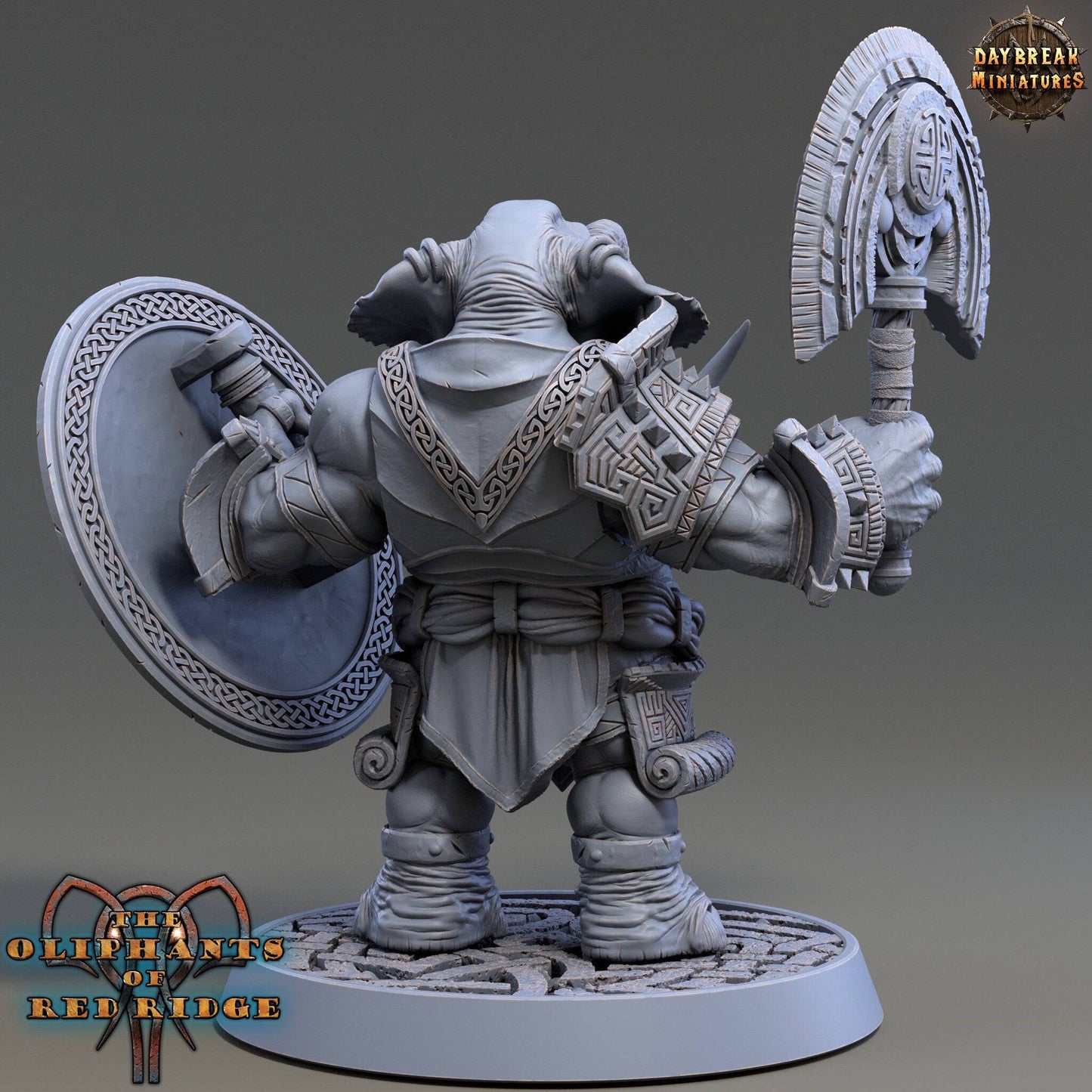 Ugro Stonedrop, Loxodon Warrior | TTRPG D&D Miniature | Daybreak Miniatures - Tattles Told 3D