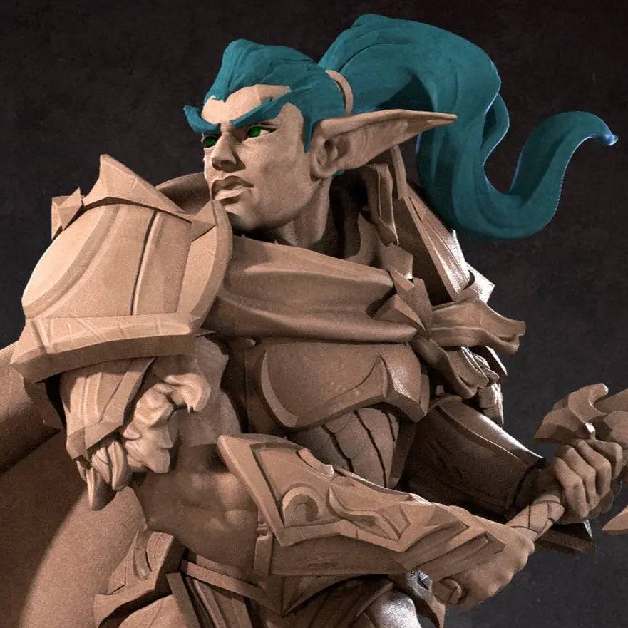 Vahdian, Night Moon Elf Fighter Knight Soldier | D&D Miniature TTRPG Character | Bite the Bullet - Tattles Told 3D