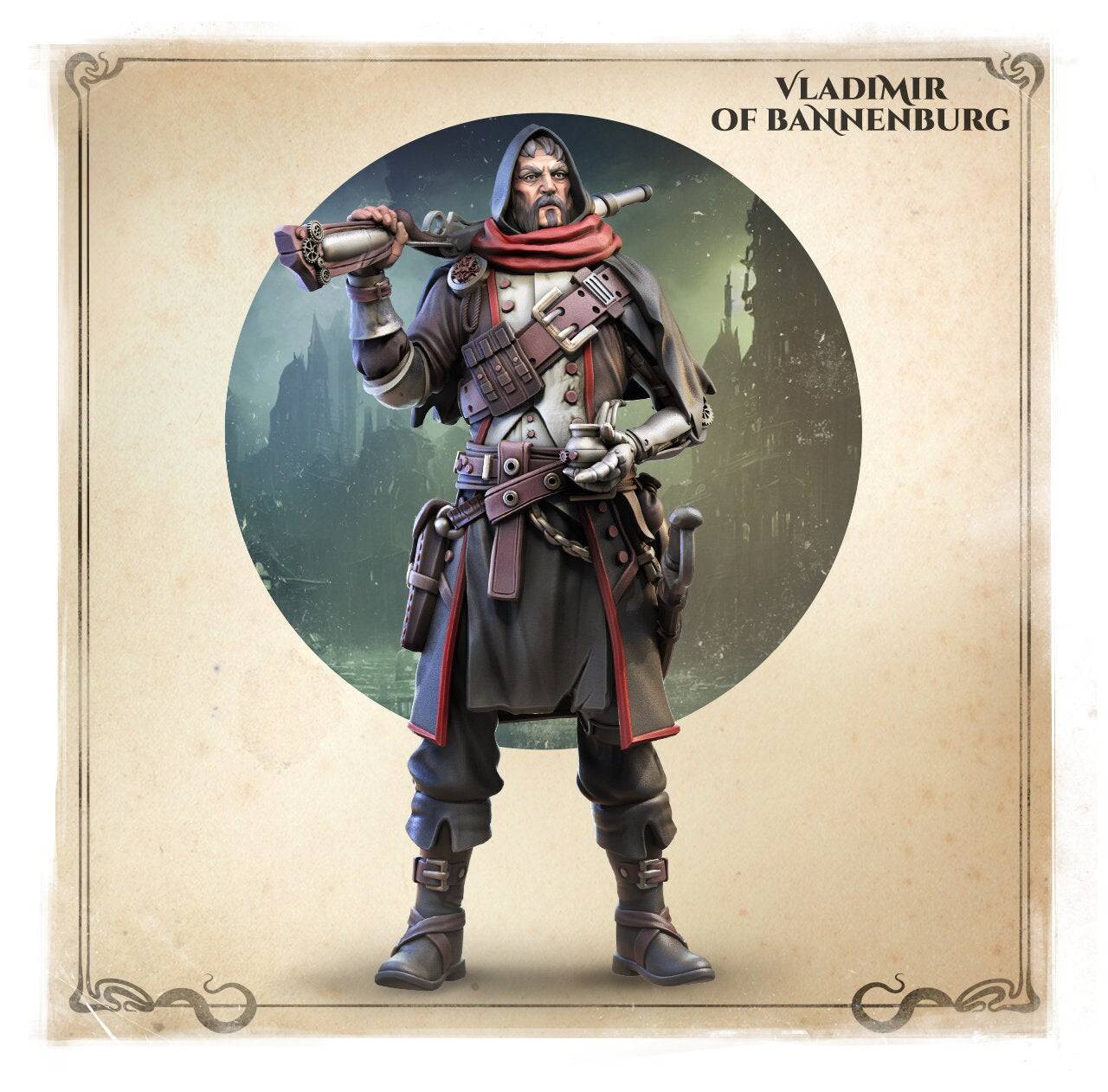 Vladimir of Bannenburg, Human Artificer Ranger Fighter | TTRPG D&D Miniature | Great Grimoire - Tattles Told 3D