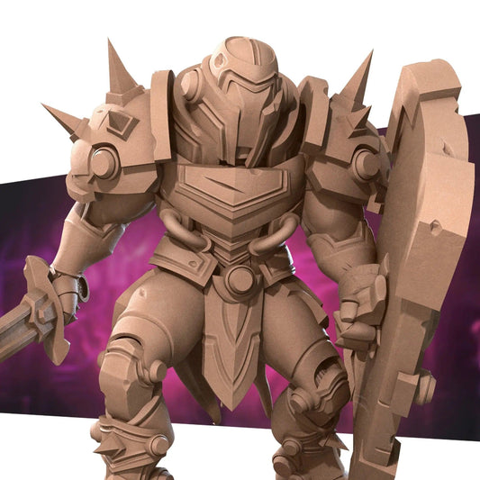 Warforged Android Warrior with Tower Shield | D&D Miniature TTRPG Character | Bite the Bullet - Tattles Told 3D