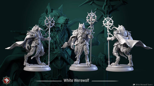 White Werewolf Diorama | TTRPG Miniature | White Werewolf Tavern - Tattles Told 3D