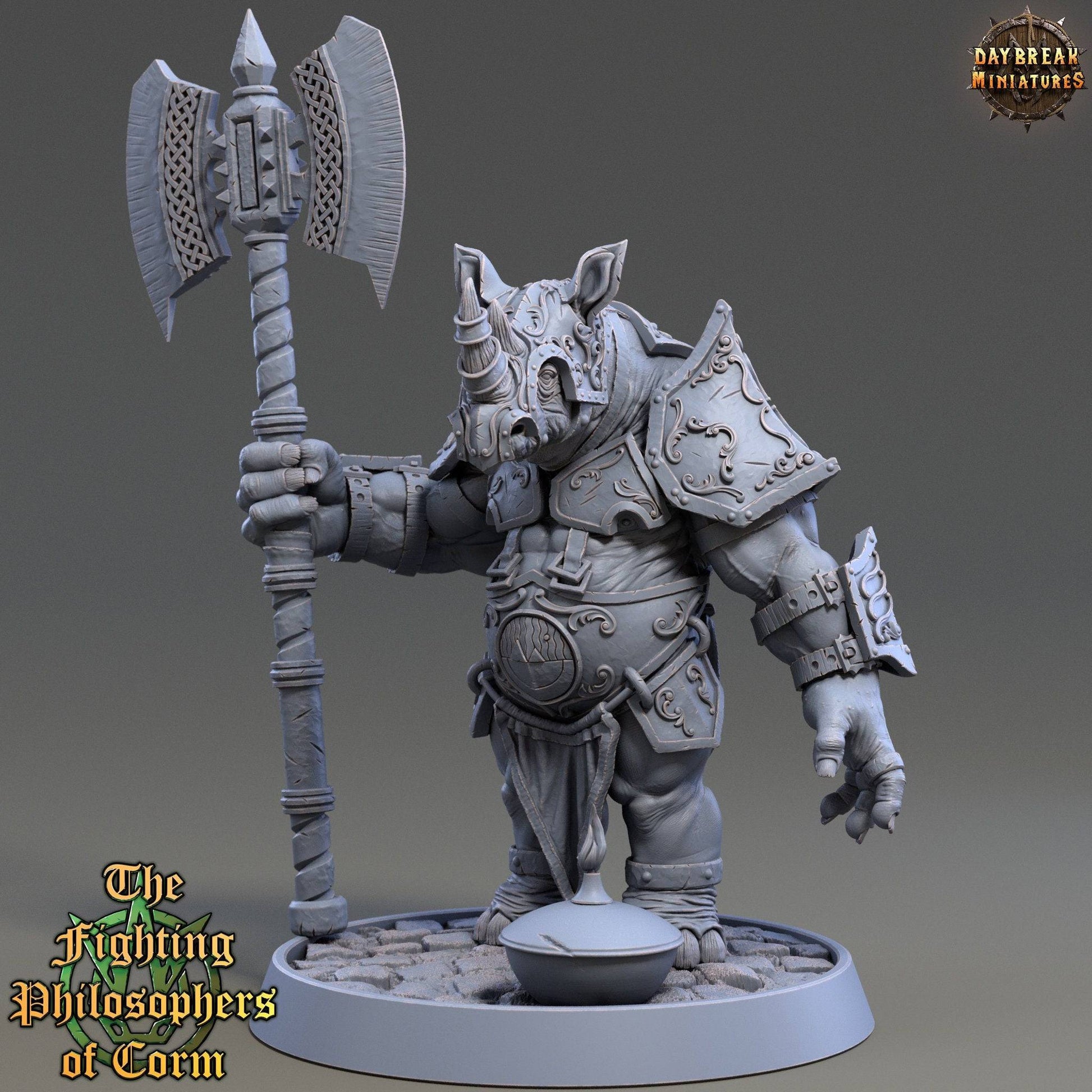 Zeno Watcher, Rhinofolk Warrior | TTRPG D&D Miniature | Daybreak Miniatures - Tattles Told 3D