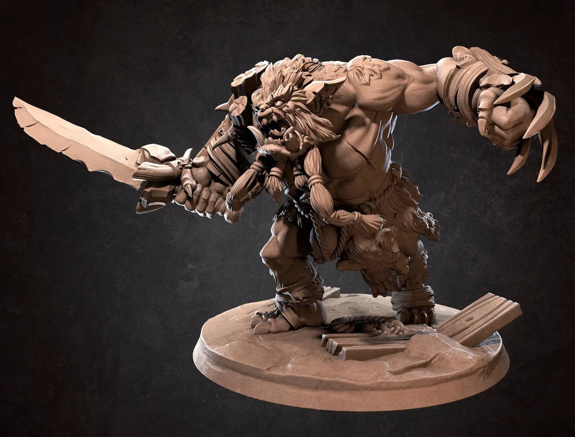 Zhurk, Bugbear Boss with Two Weapons | D&D Miniature TTRPG Character | Bite the Bullet - Tattles Told 3D