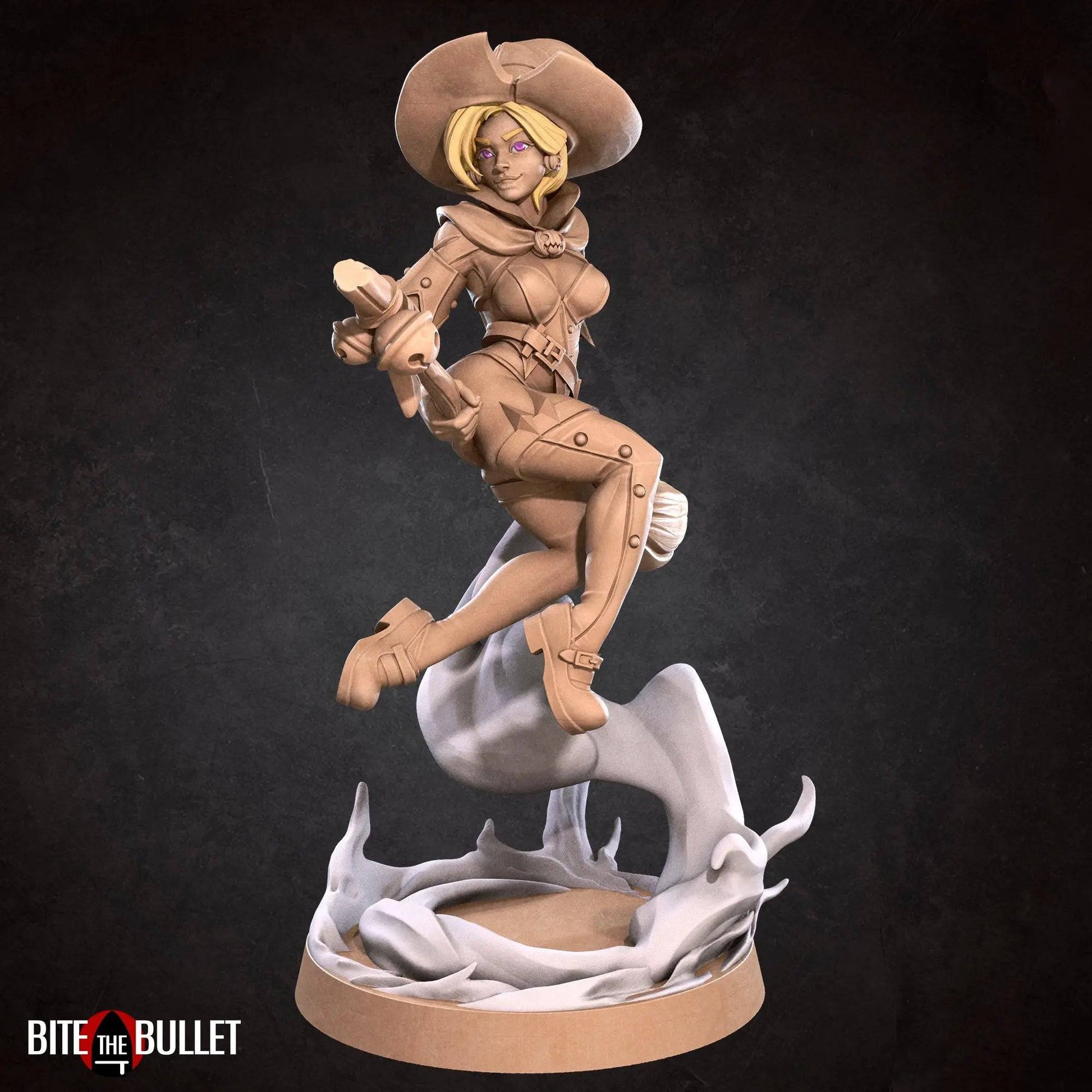 Angela, Pinup SFW NSFW Lovely Woman, Witch on Broom | D&D Miniature Pinup | Bite the Bullet - Tattles Told 3D