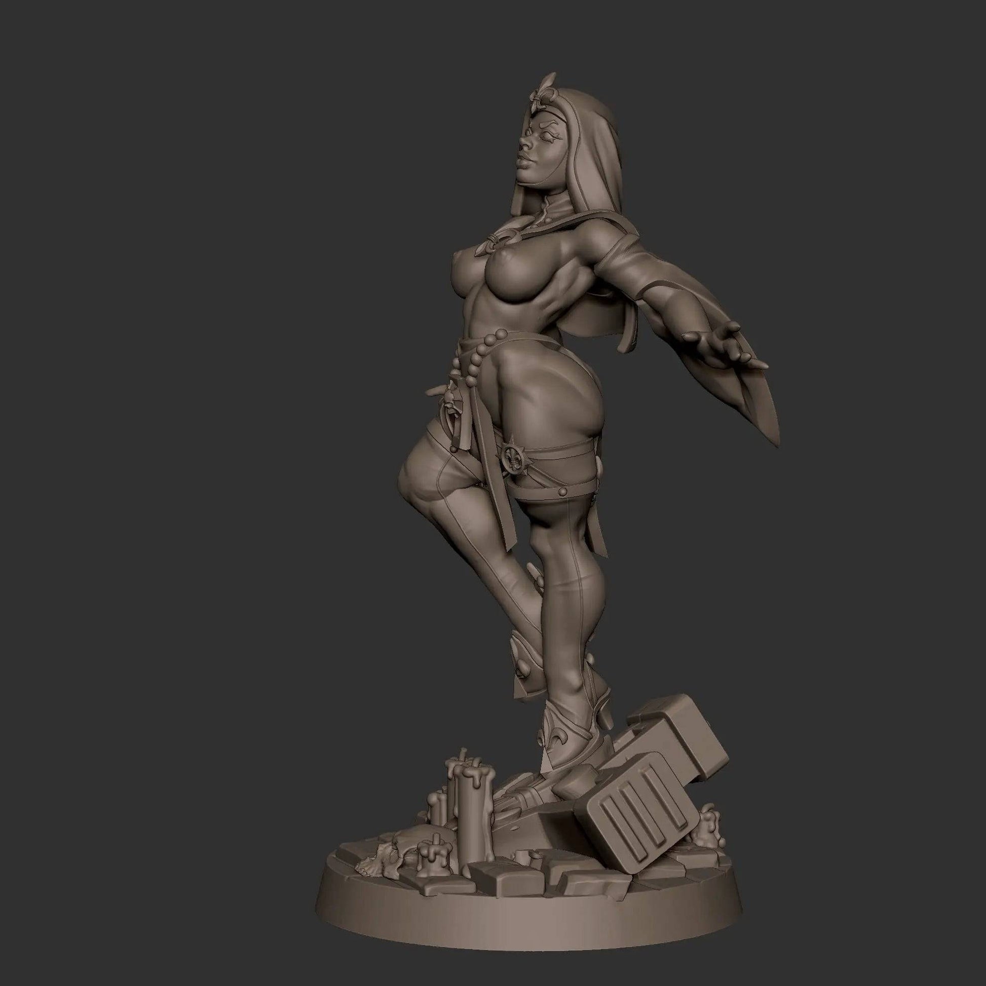 Battle Sisters 2, Pinup SFW NSFW Lovely Woman, Sister of Holy War | D&D Miniature Pinup | Bite the Bullet - Tattles Told 3D