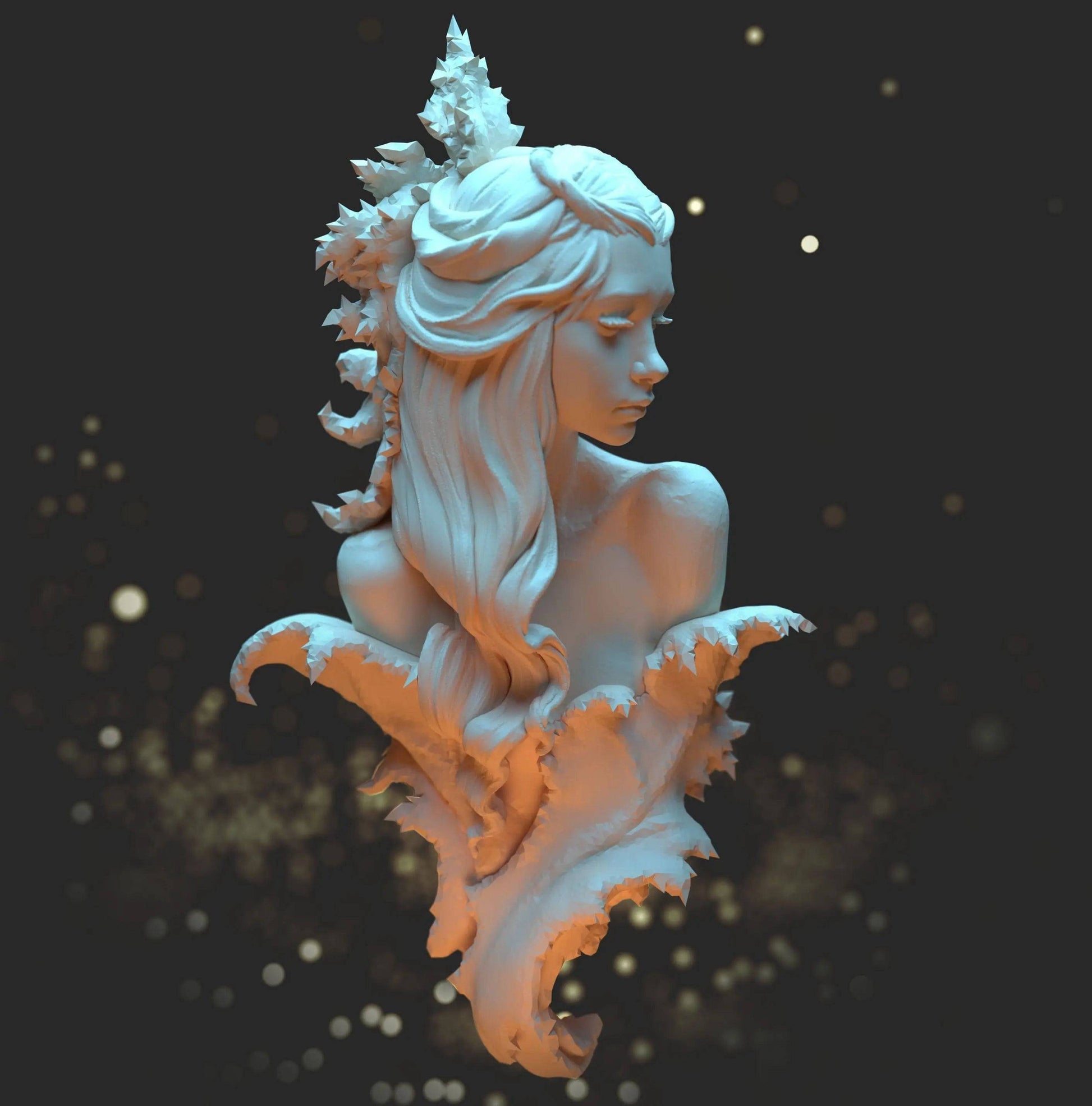 Fae in Prickly Leaves | Miniature Bust | Blackthorn Miniatures - Tattles Told 3D