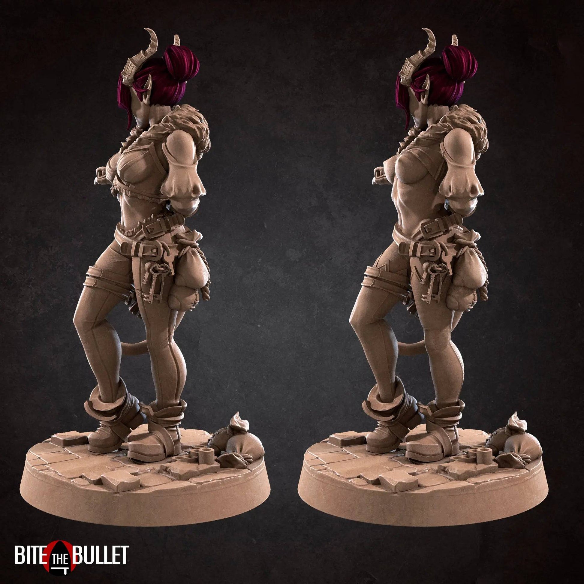 Fiona, Pinup SFW NSFW Lovely Woman, Tiefling Hiding Knife | D&D Miniature Pinup | Bite the Bullet - Tattles Told 3D